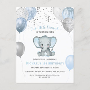 Postal Cumpleaños del Elefante Niño Globos 1er