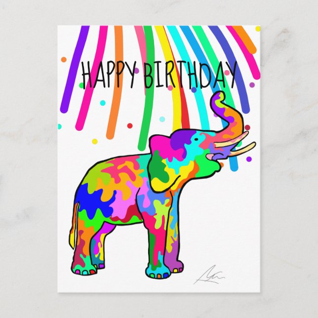Postal Cumpleaños del Elephant Art (Anverso)