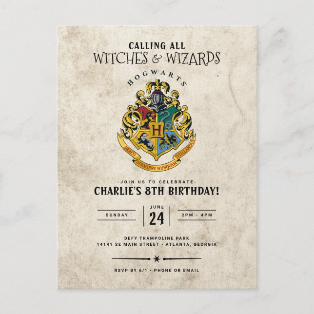 Postal Cumpleaños del Escudo de Hogwarts de Harry Potter (Anverso)