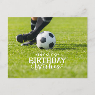 Postal Cumpleaños del fútbol con la pelota y feliz cumple