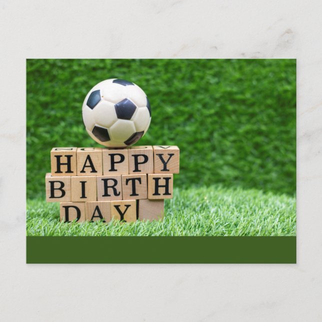 Postal Cumpleaños del fútbol con la pelota y palabra de c (Anverso)