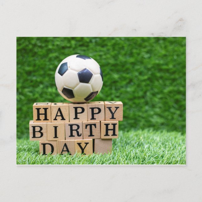 Postal Cumpleaños del fútbol con la pelota y palabra de c (Anverso)