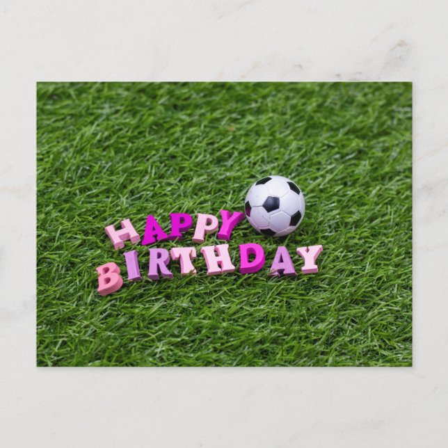 Postal Cumpleaños del fútbol con la pelota y palabra de c (Anverso)