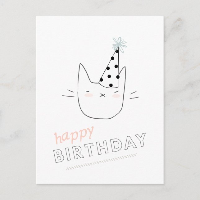 Postal Cumpleaños del gato del fiesta feliz (Anverso)