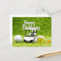 Cumpleaños del golf con carrito de golf y cerveza 