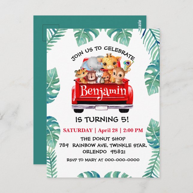 Postal Cumpleaños del niño del tractor camión granja jung (Anverso / Reverso)