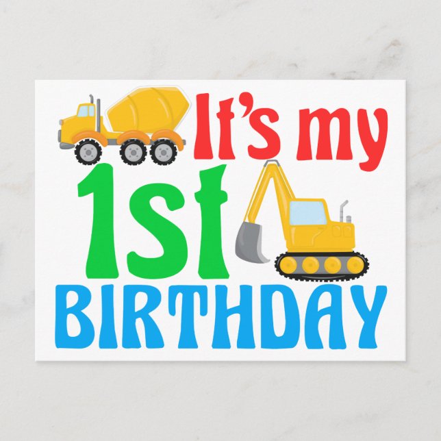 Postal Cumpleaños del niño número 1 Vehículo de construcc (Anverso)