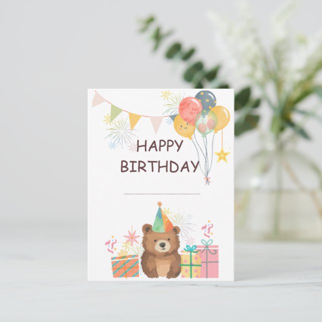 Postal Cumpleaños del Oso (Anverso de pie)