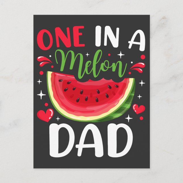 Postal Cumpleaños del papá fiesta uno en un melón (Anverso)