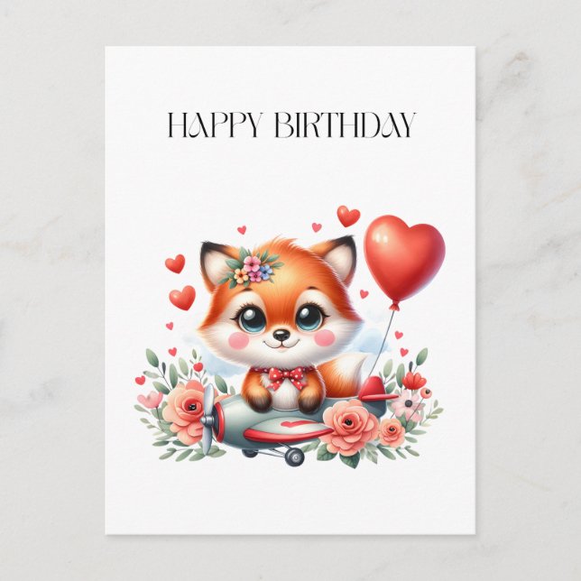 Postal Cumpleaños del piloto de zorro lindo (Anverso)