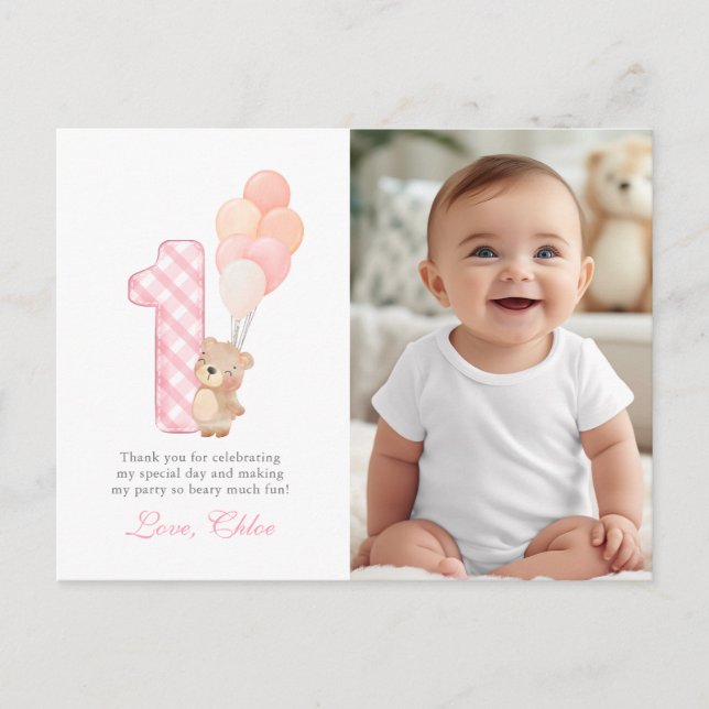 Postal Cumpleaños del primer osito de Beary Gracias (Anverso)