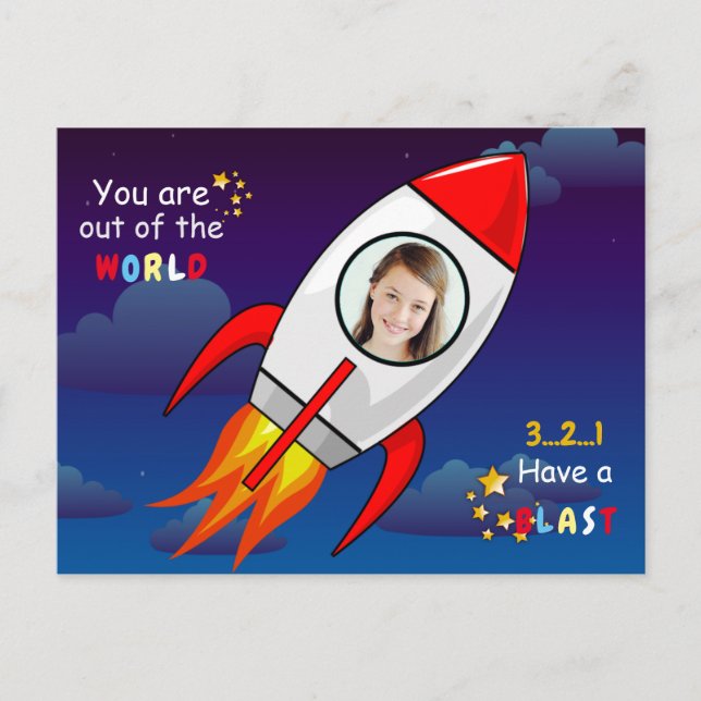 Postal Cumpleaños Despegue de Nave Espacial Cohete Exteri (Anverso)