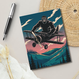 Postal Cumpleaños Divertido Bigfoot Avión Antiguo Nubes