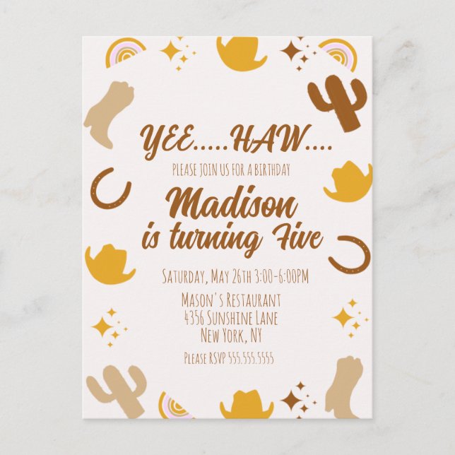 Postal Cumpleaños divertido con arcoíris y rodeos   (Anverso)