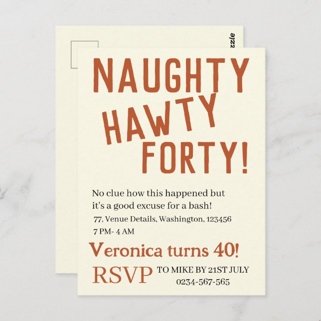 Postal Cumpleaños divertido cuarenta naughty hawty person (Anverso / Reverso)