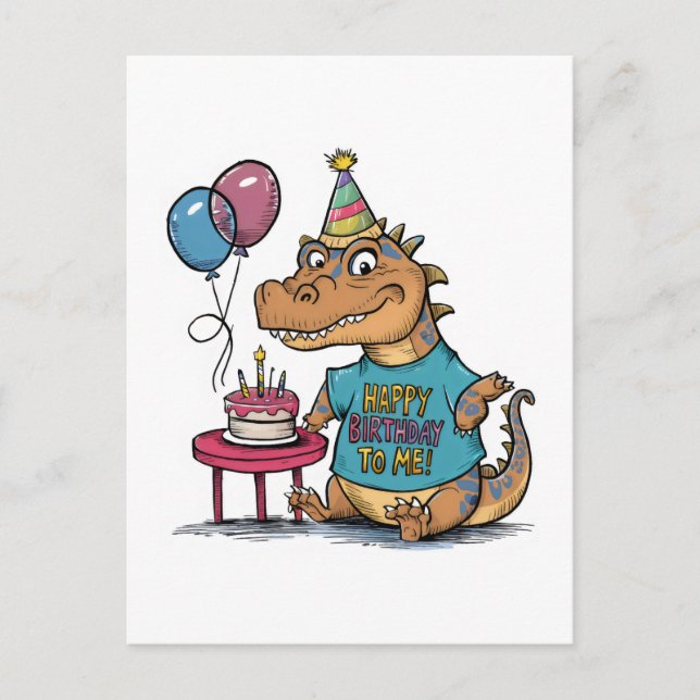 Postal cumpleaños divertido dragón de komodo de dibujos a (Anverso)