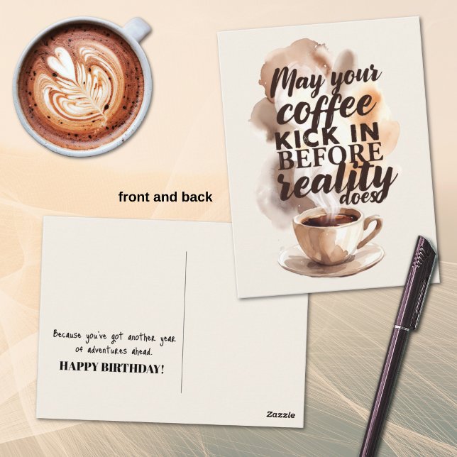 Postal Cumpleaños divertido para amantes del café de la m (Coffee lover quote art postcard front and template text back.)