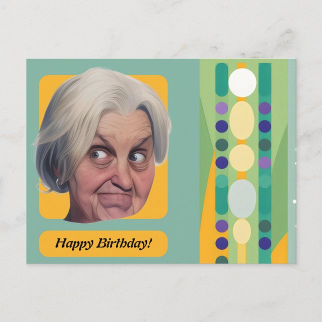 Postal Cumpleaños Divertido Señora Retro (Anverso)