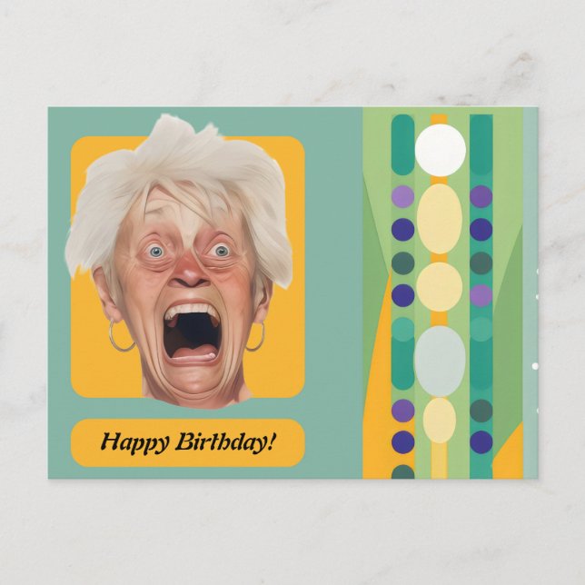 Postal Cumpleaños Divertido Señora Retro (Anverso)