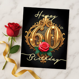 Postal Cumpleaños dorado de 60 años Rosa Elegancia