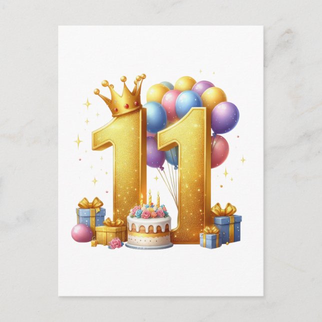Postal Cumpleaños dorado número 11 (Anverso)