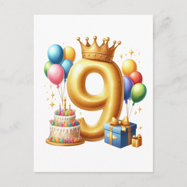 Postal Cumpleaños dorado número 9 (Anverso)