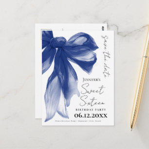 Postal Cumpleaños Dulce 16 Navy Bow Coquette Save the Dat