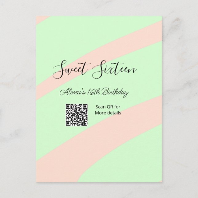 Postal Cumpleaños dulces dieciséis pastel naranja verde Q (Anverso)