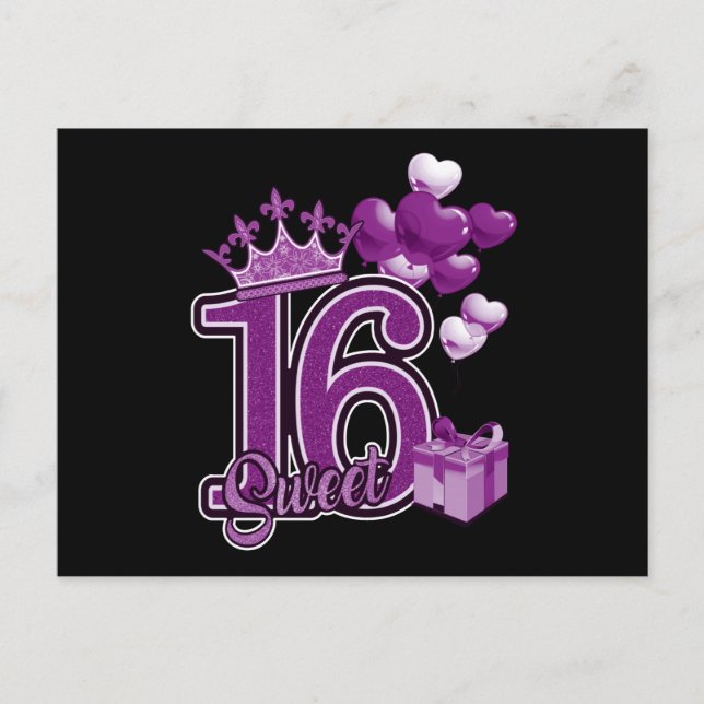 Postal Cumpleaños Dulces Dieciséis Púrpura (Anverso)