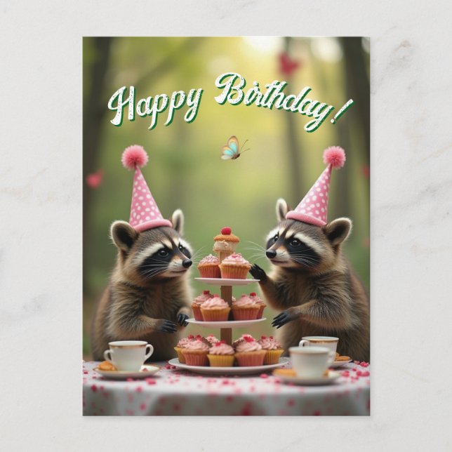 Postal Cumpleaños enmascarado y alegre. (Anverso)