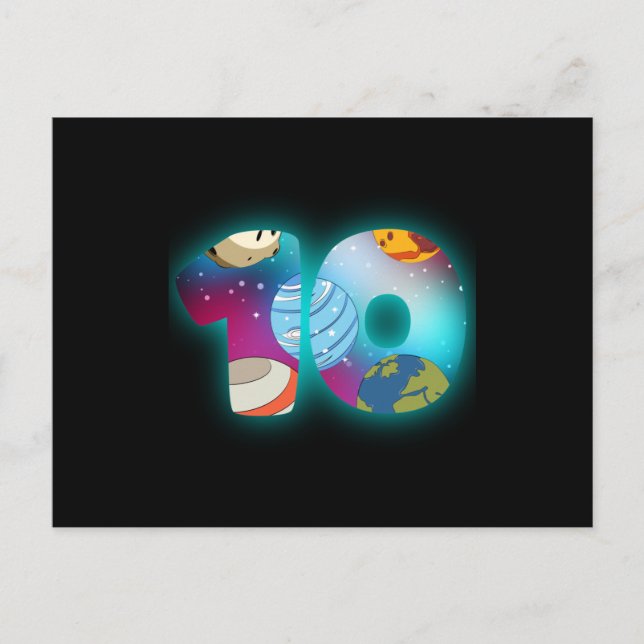 Postal CUMPLEAÑOS ESPACIAL 10 Cumpleaños 10 Niño 10 Años (Anverso)