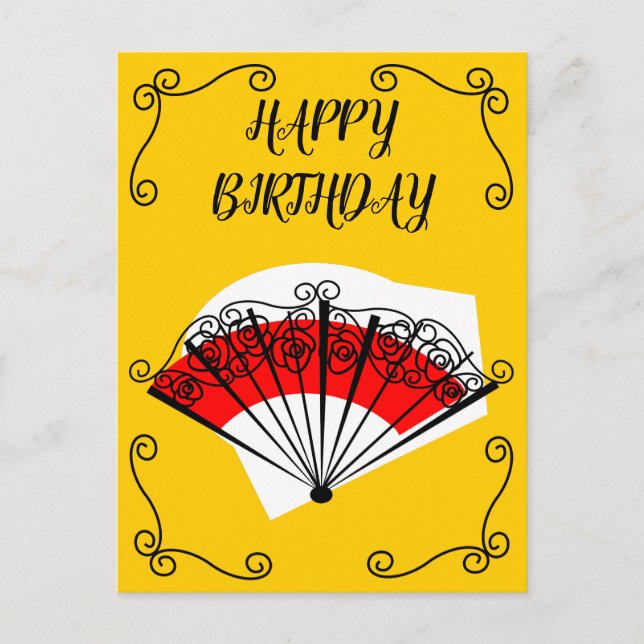 Postal Cumpleaños Esquinas del Abanico Español vertical (Anverso)