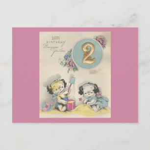 Postal Cumpleaños Feliz "2 Años" Vintage