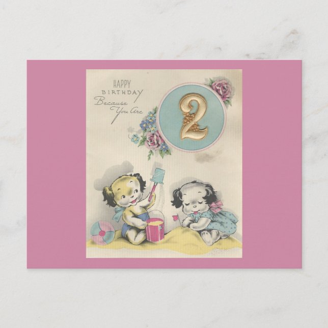 Postal Cumpleaños Feliz "2 Años" Vintage (Anverso)