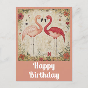 Postal Cumpleaños Feliz Acuarela Flamenco Rosa Adorable