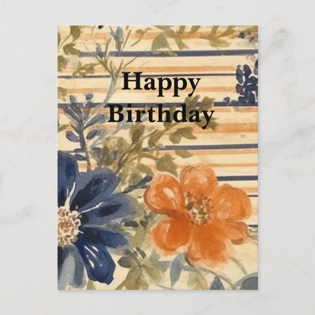 Postal Cumpleaños Feliz Acuarela Floral (Anverso)