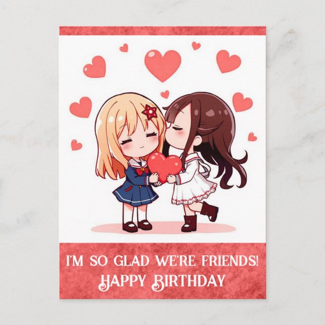 Postal Cumpleaños Feliz Amigo Corazones Dibujos Animados  (Anverso)