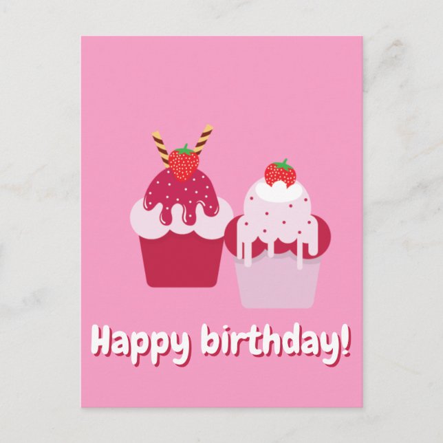 Postal Cumpleaños feliz - Ataques de fresa rosada (Anverso)