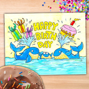 Postal Cumpleaños Feliz Ballenas Lindas 
