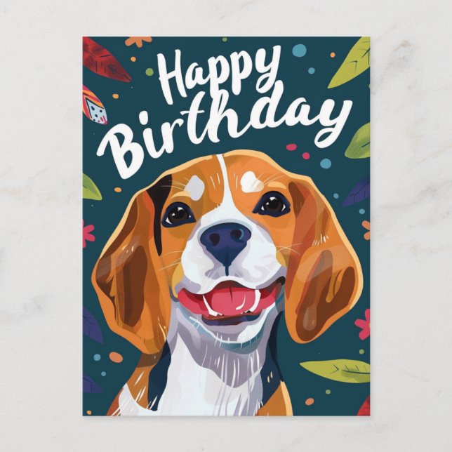 Postal Cumpleaños feliz Beagle  (Anverso)