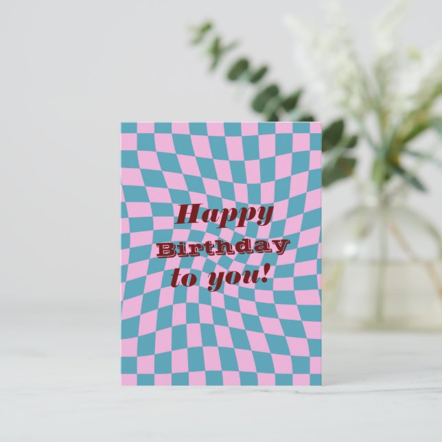 Postal Cumpleaños Feliz Cheques Retorcidos de los Setenta (Anverso de pie)