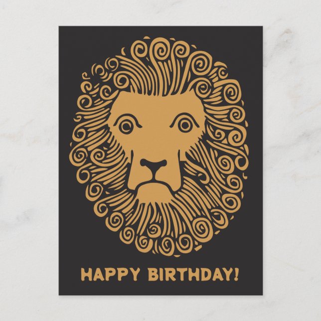 Postal Cumpleaños feliz con dibujo de rostro de león de é (Anverso)