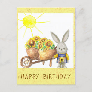 Postal Cumpleaños Feliz Conejito Girasol Adorable