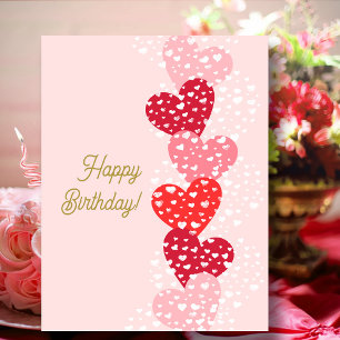 Postal Cumpleaños Feliz Corazones Rosados Modernos Lindos