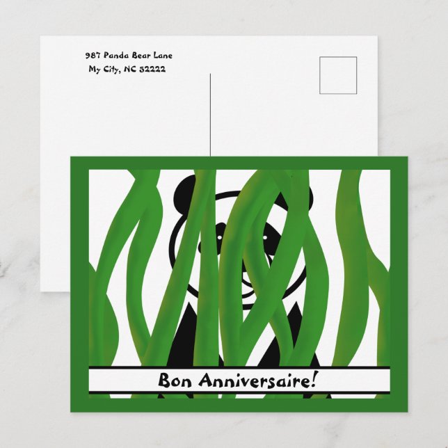 Postal Cumpleaños feliz de Francia en un oso panda (Anverso / Reverso)