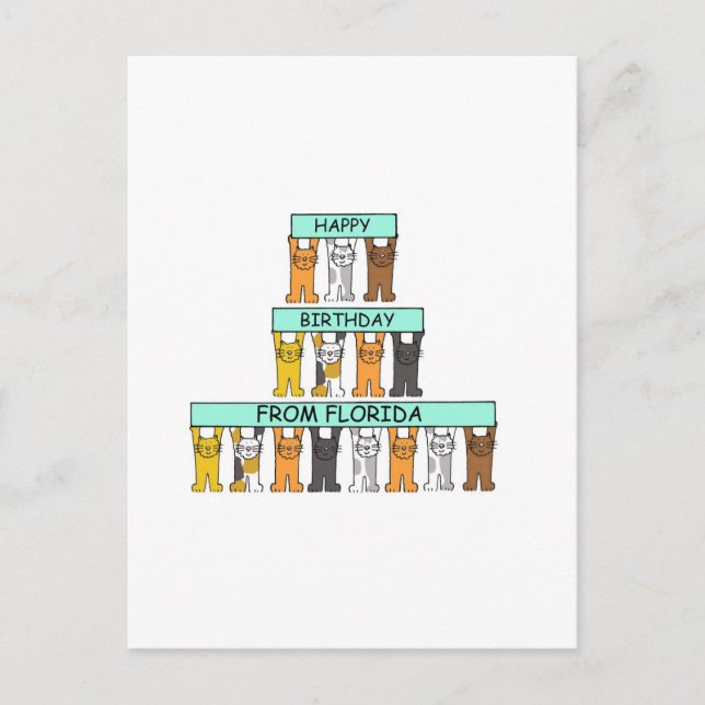 Postal Cumpleaños feliz de los gatos Personalizados de Fl (Anverso)