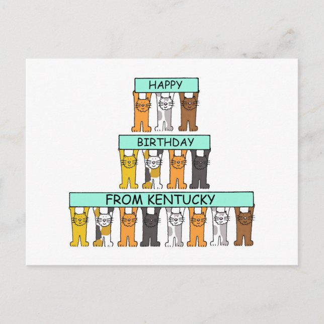 Postal Cumpleaños feliz de los gatos Personalizados de Ke (Anverso)