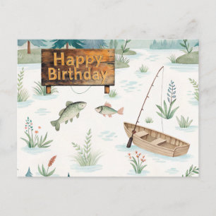 Postal Cumpleaños feliz de pesca tematizado para pescador