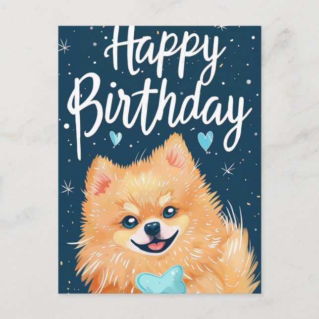 Postal Cumpleaños feliz de Pomerania  (Anverso)