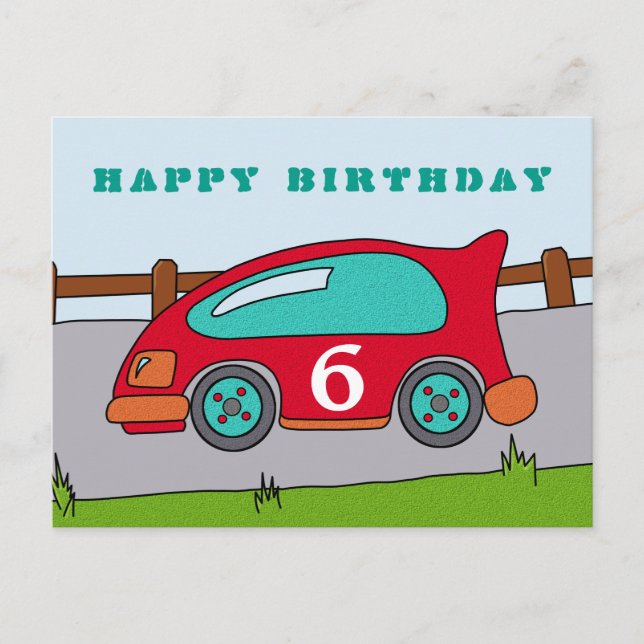 Postal Cumpleaños feliz del coche de la Carreras Roja (Anverso)